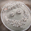 Luxury Wedding Jewellery Pearl Crystal Beads Flower Rhinestone Bridal Headband Earrings Necklace Sets