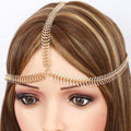 Personality Fashion Woman Fishbone Alloy Chain Gold Plated Punk Headband Hair Accessories