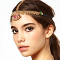 Retro Bohemia Woman Rhinestones Tassel Copper Beads Alloy Chain Elastic Hair Band Accessories