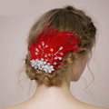 Retro Bridal Wedding Red Feather Rhinestone Crystal Bead Bride Headband Hair Clip Accessories