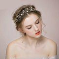 Retro Bridal Wedding Rhinestone Alloy Pearl Flower leaf Crystal Bride Hair Headband Gold Plated