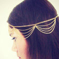 Retro Classic Woman Gold Plated Alloy Multilayer Waves Tassel Chain Headband Hair Band Accessories
