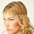 Retro Fashion Woman Alloy Bling Gold Plated leaves Tassel Chain Headband Punk Hair Accessories