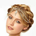 Retro Fashion Woman White Beads Crystal Pendant Alloy Multilayer Tassel Chain Headband Hair Accessories