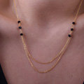 Retro Fashion Women Double layer Gold-plated Metal Black Crystal Tassel Necklace Clavicle Chain