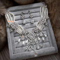 Retro Multilayer Pearl Rhinestone Crystal Necklace Dangle Earrings Set Bridal Wedding Jewelry