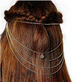 Retro National wind Woman Alloy Circular Mark Multilayer Tassel Chain Headband Hair Comb Accessories