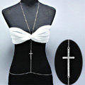 Simple Alloy Silver Plated Body Chain Diamond Cross Bodychain Delicate Bikini Chain Necklace