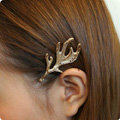 Simple Retro Woman Gold Plated Delicate Alloy Letter Diamond Antlers Side Clip Hair pin Accessories