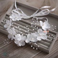 Simple Wedding Headdress By hand Pearl Lace Flower Bridal Headband Ribbon Hair Accessories