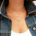 Unique Fashion Women Double layer Gold-plated Pearl Metal Hollow Triangle Necklace Clavicle Chain