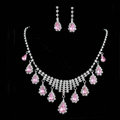 Vintage Wedding Bridal Jewelry Alloy Pink Rhinestone Water-drop Tassel Necklace Earrings Set