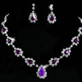 Vintage Wedding Bridal Jewelry Alloy Purple Rhinestone Water-drop Statement Necklace Earrings Set
