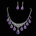 Vintage Wedding Bridal Jewelry Alloy Purple Rhinestone Water-drop Tassel Necklace Earrings Set