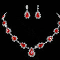 Vintage Wedding Bridal Jewelry Alloy Red Rhinestone Water-drop Statement Necklace Earrings Set