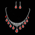 Vintage Wedding Bridal Jewelry Alloy Red Rhinestone Water-drop Tassel Necklace Earrings Set