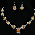 Vintage Wedding Bridal Jewelry Alloy Yellow Rhinestone Water-drop Statement Necklace Earrings Set