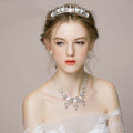 Vintage Wedding Bridal Jewelry Pearl Flower Rhinestone Crystal Bead Necklace Earrings Set