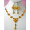 Vintage Wedding Bridal Jewelry Rhinestone Flower Champagne Gold Plated Chain Necklace Earrings Set