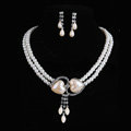Vintage Wedding Bridal Jewelry Rhinestone Peach Heart Two Layers Pearl Tassel Necklace Earrings Set