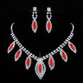 Vintage Wedding Bridal Jewelry Sapphire Red Rhinestone Diamond Bib Necklace Earrings Set