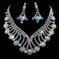 Vintage Wedding Bridal Party Jewelry Alloy Flower Multilayer AB Rhinestone Bib Necklace Earrings Set