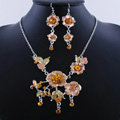 Wholesale Vintage Wedding Bridal Jewelry Alloy Tassel Flower Brown Rhinestone Necklace Earrings Set