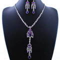 Wholesale Vintage Wedding Bridal Jewelry Alloy Tassel Flower Purple Rhinestone Bib Necklace Earrings Set