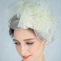 European Bowknot Crystal Gauze Bridal Fascinator Hair Accessories Wedding Dress Prom Hat Face Veils