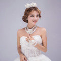 European Bridal Accessories Pearl Rhinestone Lace Flower Wedding Tiaras & Earrings & Necklace & Bracelet Set 4pcs