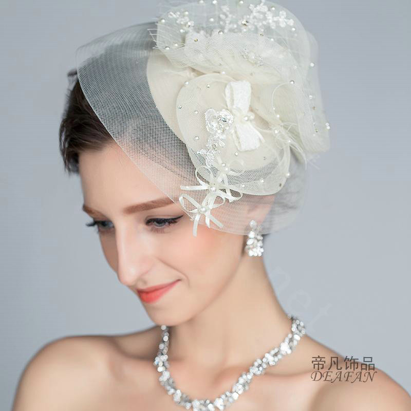 Buy Wholesale European Elegant Crystal Gauze Bridal Fascinator Hair Accessories Wedding Dress Prom Large Hat Face Veils from Chinese Wholesaler i-tao.net
