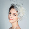 European Pearl Crystal Gauze Bridal Fascinator Hair Accessories Bride Wedding Dress Prom Large Hat Face Veils