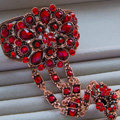 European Retro Rose Gold Red Rhinestone Flower Bridal Bracelet Wedding Dress Crystal Bangle Chain Jewelry