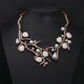 Generous Fashion Retro Metal Branches Gem Pearl Rhinestone Short Clavicle Chain Necklace