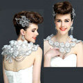 Gorgeous Bride Big Lace Flower Rhinestone Wedding Shawl Necklace Bridal Shoulder Chain Jewelry