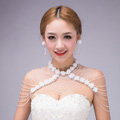 Luxurious Bride Crystal Beads Lace Flower Wedding Necklace Bridal Stage Shoulder Chain & Earrings Jewelry