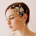 Luxury Bridal Wedding Alloy Flower Crystal Beads Tassel Bride Pearl Headband Hair Comb Accessories