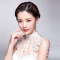 Luxury Bride Wedding Rhinestone Lace Flower Crystal Beads Tassel Necklace Bridal Shoulder Chain Jewelry
