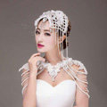 Luxury Queen Bride Lace Rhinestone Pearl Tassel Wedding Necklace Bridal Shoulder Chain Jewelry