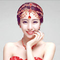 Newest Bohemia Style Flower Red Rhinestone Pendent Tassel Frontlet Bridal Headpiece Wedding Hair Accessories