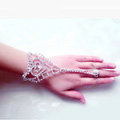 Simple Heart Rhinestone with Ring Bracelet Bridal Wedding Crystal Stage Hand Chain Accessories