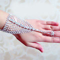 Simple Shinning Rhinestone with Ring Bracelet Bridal Wedding Crystal Stage Hand Chain Accessories