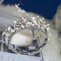 Vintage Luxurious European Style Tiaras Handmade Large Round Crystal Pearl Princess Bridal Hair Crown