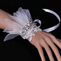 Vintage White Lace Flower Rhinestone Bridal Wristlet Wedding Dress Perform Nail Bead Gauze Bracelet Accessories