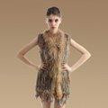 Delicate Natural Knit Rabbit Fur Vests Winter Fashion Women's Real Raccoon Fur Waistcoat - Brown