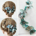 Elegant Bridal Crystal Bead Blue Simulation Flower Wedding Garland Frosted Headband Accessories
