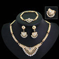 Elegant Fan-shaped Wedding Jewelry Sets Crystal Gold Plated Bridal Necklace Earrings Bracelet Ring 4pcs/set