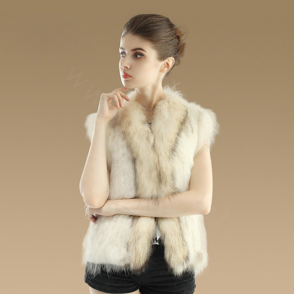 Buy Wholesale Elegant Genuine Knitted Rabbit Fur Waistcoat With Raccoon ...