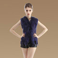Elegant Real Rabbit Fur Vest Raccoon Fur Collar Women Knitted Winter Warm Fur Gilet -Blue