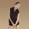 Elegant Real Rabbit Fur Vest Raccoon Fur Collar Women Knitted Winter Warm Fur Gilet -Coffee